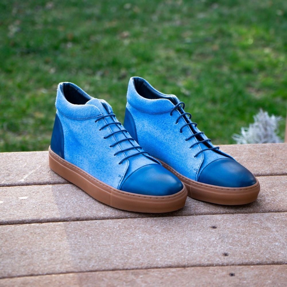 LAST PAIR - NWT KFG Hi Top Calf/Linen Sneaker - Picture 3 of 14
